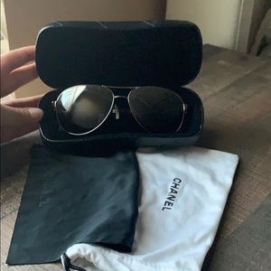 White Quilted Chanel Polarized Aviator Sunglasses